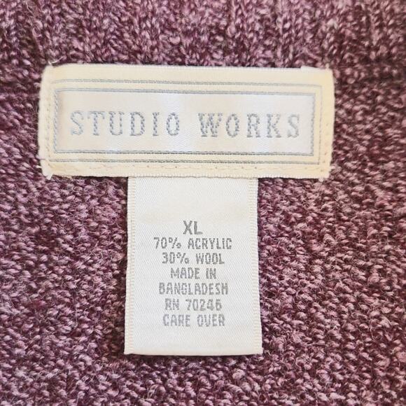 Studio Works Men's Dark Purple Cardigan Sweater Size XL Full Zip Mock Neck Wool - Picture 6 of 9